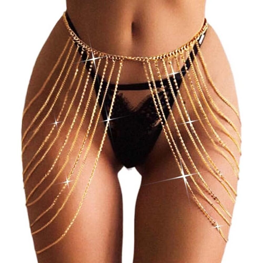 Gold Rhinestone Body Chain Metal Waist Chain Jewelry for Women